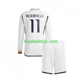 Fußballtrikots Real Madrid Rodrygo Goes 11 Kinder Heim Trikotsatz 2023-2024 Langarm